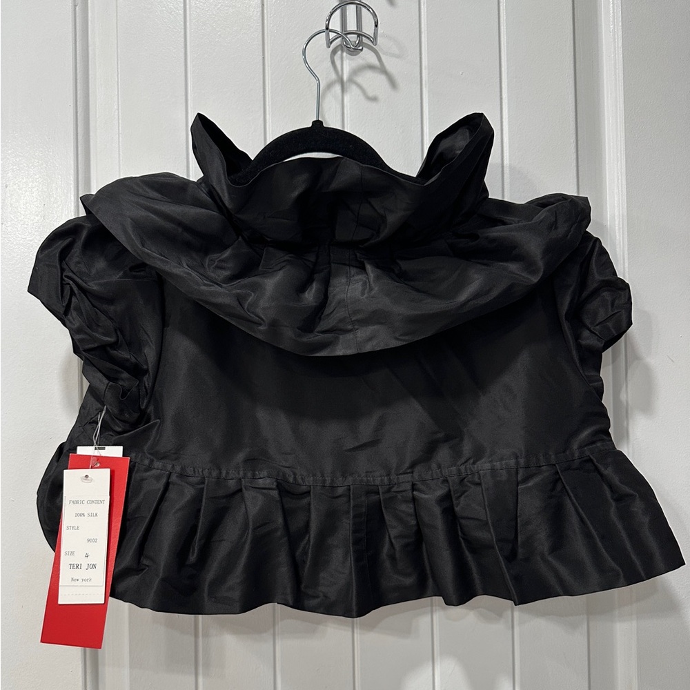 NWT Teri Jon Black Satin Shawl Jacket - Picture 3 of 4